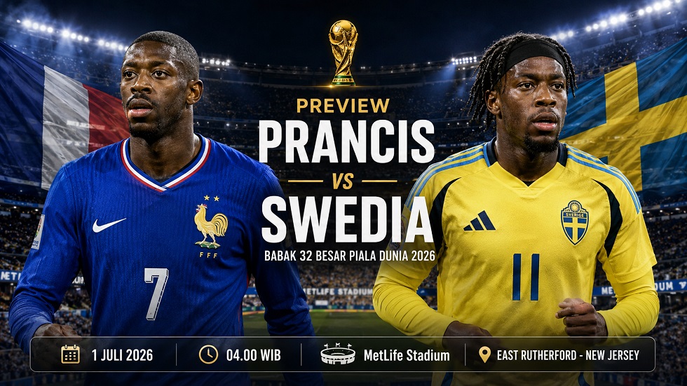 Preview Prancis vs Swedia pada babak 32 besar Piala Dunia 2026.
