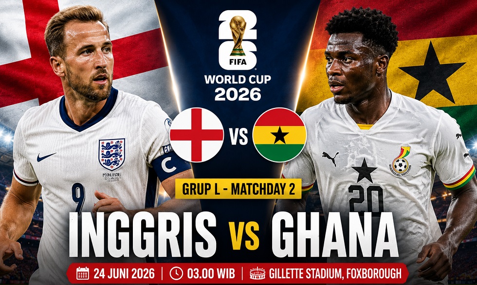 Preview Inggris vs Ghana pada pertandingan Grup L di Piala Dunia 2026.