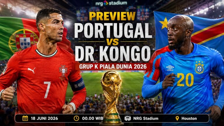 Preview Portugal vs DR Kongo di Grup K Piala Dunia 2026, lengkap dengan prediksi pemain, performa terakhir, H2H, dan player to watch.