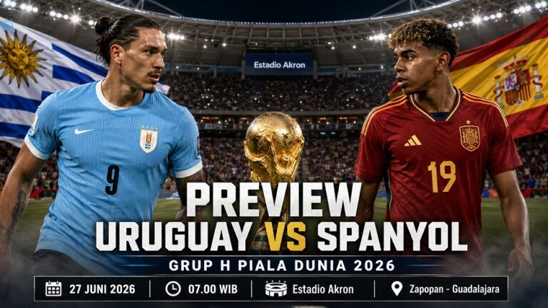 Preview Uruguay vs Spanyol pada pertandingan Grup H di Piala Dunia 2026.