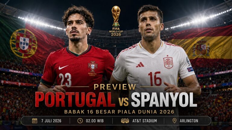 Preview Portugal vs Spanyol pada pertandingan babak 16 besar Piala Dunia 2026.