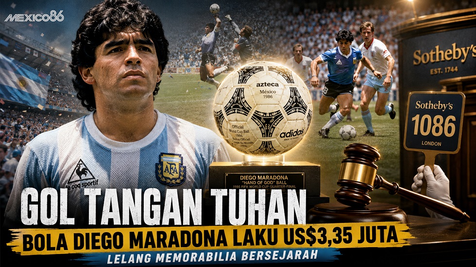 Bola Gol Tangan Tuhan Diego Maradona di Piala Dunia 1986 terjual US$3,35 juta.